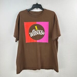 Willy Wonka & The Chocolate Factory Tee Mens XL‎ Brown Red Short Sleeve Pullover